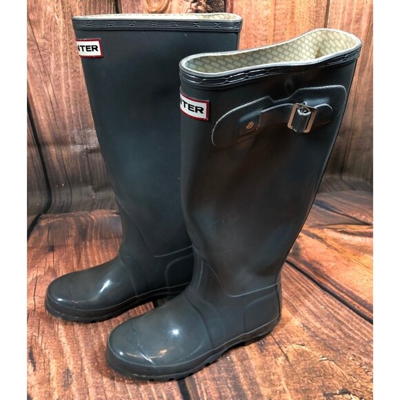 Hunter W23616 Original Gloss Tall Gray/Blue Rain Boots Womens 5 (v5p) - Picture 2 of 12